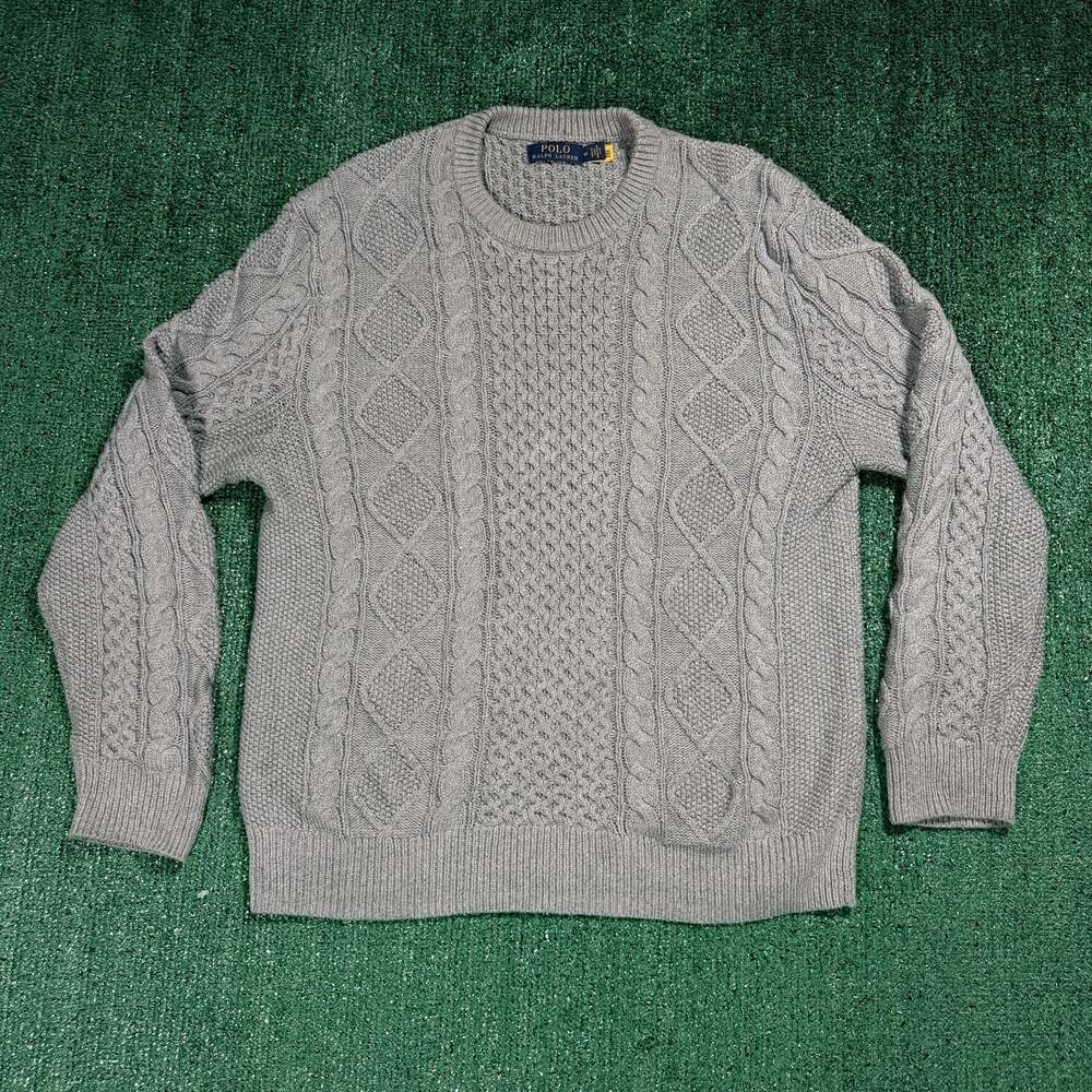 Polo Ralph Lauren Men's Cable Knit Crewneck Sweater Light Gray Medium